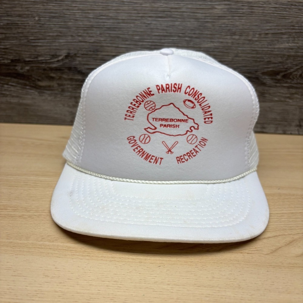 Vintage Terrebonne Parish Louisiana Recreation Hat Cap Snap Back White Trucker